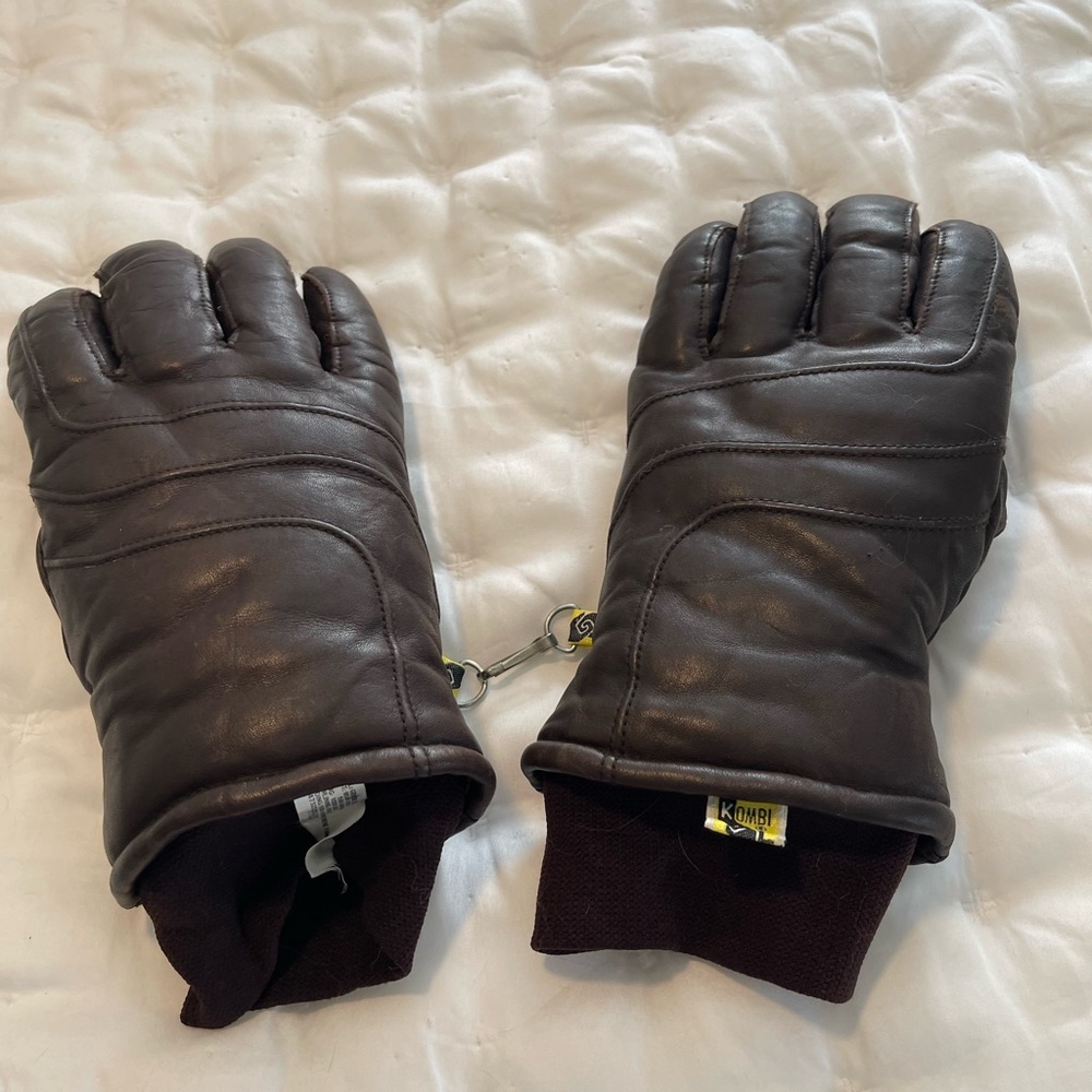 Kombi Real Leather Brown Ski Winter Gloves Men's Sz L Vintage